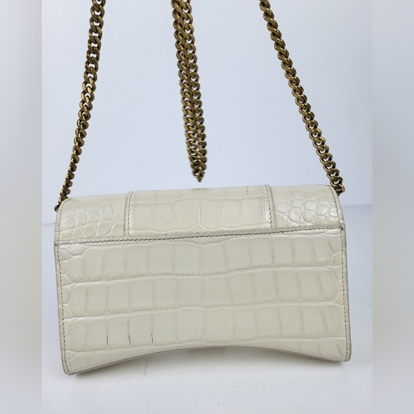 BALENCIAGA - Crocodile Embossed Leather Hourglass Wallet On Gold Chain - Picture 3 of 14